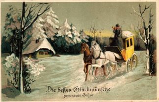 Neujahr, Pferde, Postkutsche, Prägekarte, Feldpost 1916