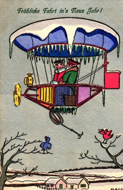 Neujahr, Flugmaschine, Verlag Munk Wien, sign. H.A.W.