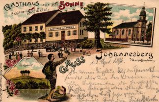 Johannesberg b. Aschaffenburg, Farb-Litho mit Gasthaus "Zur Sonne", 1896