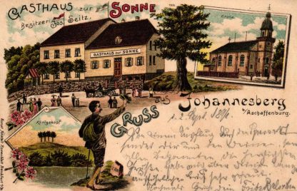 Johannesberg b. Aschaffenburg, Farb-Litho mit Gasthaus "Zur Sonne", 1896