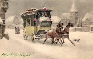 Neujahr, Pferde, Kutsche, 1914 in Wien versandt
