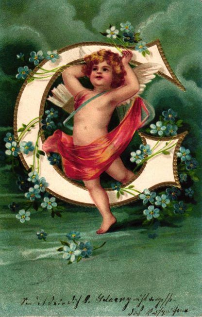 Engel, Buchstaben-AK „C“, Prägekarte, 1906