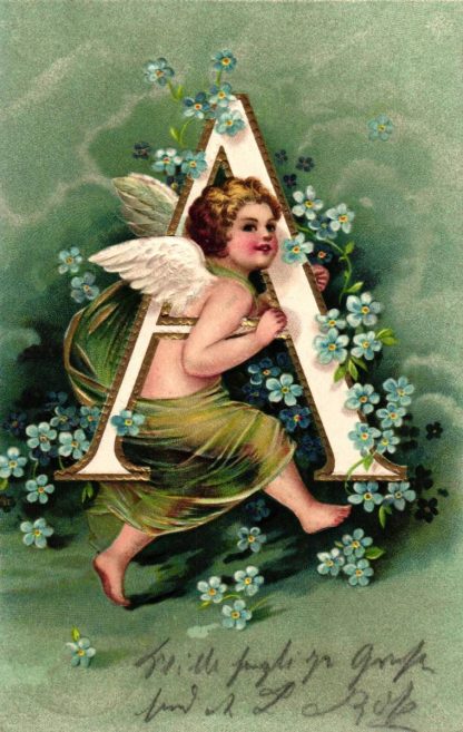 Engel, Buchstaben-AK „A“, Prägekarte, 1906