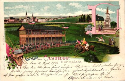 Castrop, Pferde, Pferderennen, Rennplatz, Farb-Litho, 1903