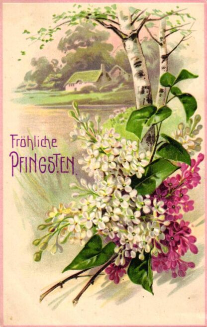 Pfingsten, Blumen, Prägekarte, um 1910/15