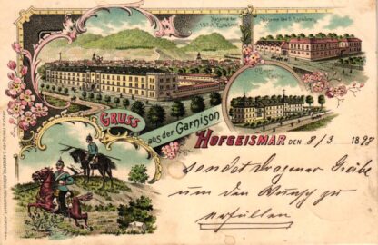 Hofgeismar, Farb-Litho, Garnison, 1898 von Hofgeismar nach Corbach (Korbach) versandt