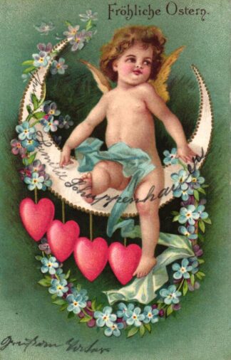 Ostern, Engel, Halbmond, 1912 in Lübeck versandt